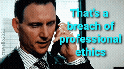 Man in Suit Talking on Cell Phone Saying That's a Breach of Professional Ethics