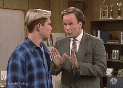 Man In Suit Talking To Man In Blue Plaid Shirt Saved By The Bell GIF