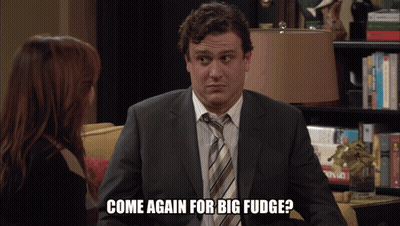 Man In Suit Talking To Woman Saying Come Again For Big Fudge GIF
