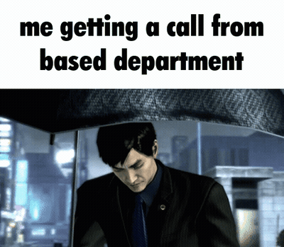 Man In Suit Under Umbrella Getting Call From Based Department GIF