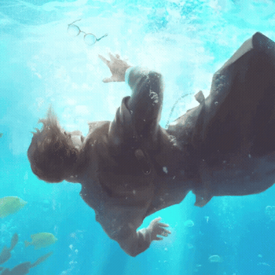 Man In Suit Underwater With Floating Glasses GIF