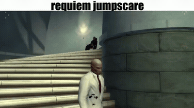 Man In Suit Walking Up Stairs Requiem Jumpscare GIF