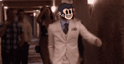 Man In Suit Walking With Cartoon Face GIF