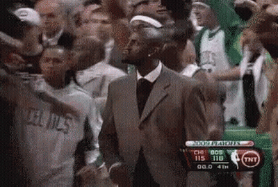 Man In Suit Watching Celtics Vs Pistons Basketball GIF