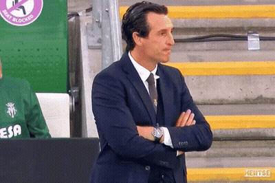 Man In Suit With Arms Crossed In Front Of Seat Blocked Sign GIF