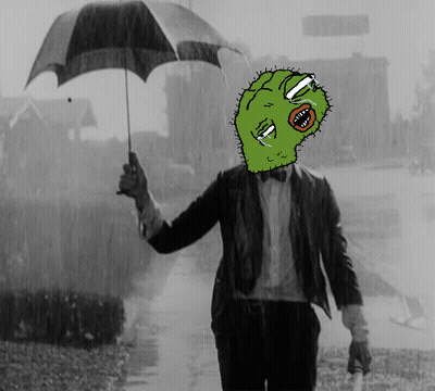 Man In Suit With Cactus Face Holding Umbrella GIF