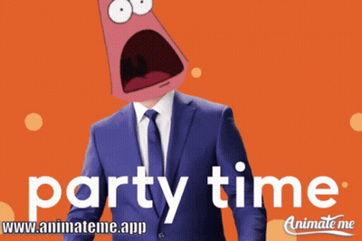 Man In Suit With Cartoon Head Saying Party Time Animate Me GIF