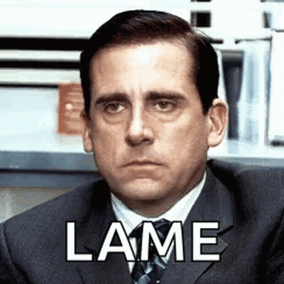 Man In Suit With Lame Written On Face GIF