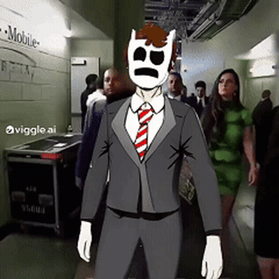 Man in Suit With Mask Saying BB