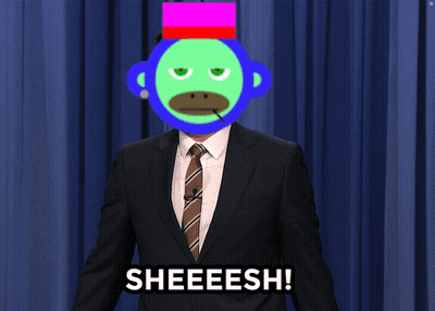 Man In Suit With Monkey Face Saying Sheeeesh GIF