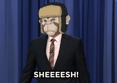 Man In Suit With Monkey Mask Saying Sheeesh GIF