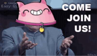 Man In Suit With Pink Cat Saying Come Join Us GIF