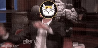 Man In Suit With Pixelated Cat On Head Saying Ellen GIF