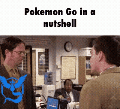 Man In Suit With Pokemon Go Logo On Back Talking GIF