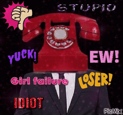 Man In Suit With Red Phone Head Saying Stupid GIF