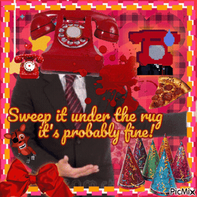 Man In Suit With Red Telephone On Head Saying Sweep It Under The Rug GIF