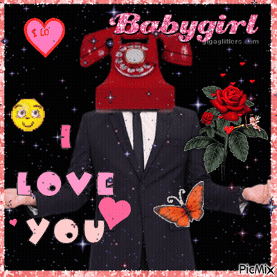 Man In Suit With Red Telephone On Head Says I Love You GIF