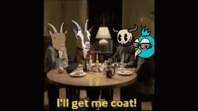 Man In Suit With Skull Horns Says I'll Get Me Coat GIF