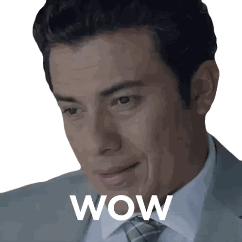 Man In Suit With Wow On Face Sticker