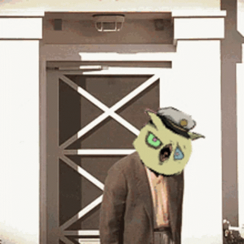 Man In Suit With Yellow Mask On Head GIF