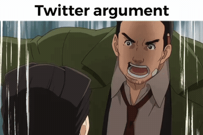 Man In Suit Yelling At Another Man Twitter Argument Meme GIF