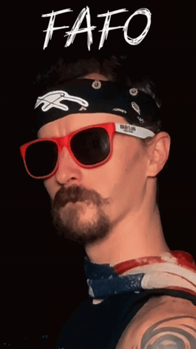 Man In Sunglasses And Bandana Saying FAFO GIF