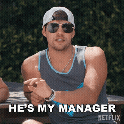 Man In Sunglasses And Baseball Cap Says He's My Manager GIF
