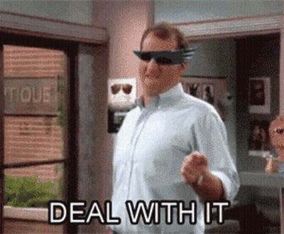 Man In Sunglasses And Blindfold Saying Deal With It GIF