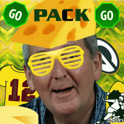 Man In Sunglasses And Cheese Hat Saying Go Pack Go GIF
