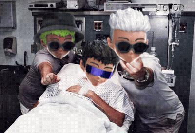 Man In Sunglasses And Green Hat Next To Hospital Bed GIF