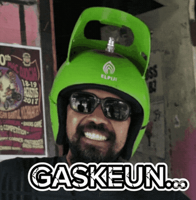 Man In Sunglasses And Green Helmet Saying Gaskeun GIF