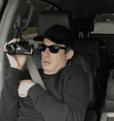 Man In Sunglasses And Hat Holding HD Camera GIF