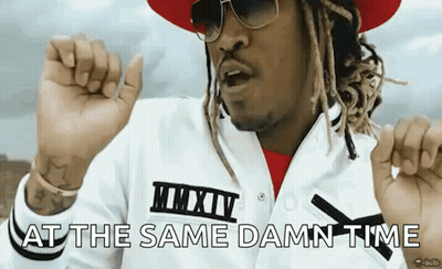 Man In Sunglasses And Hat Says At The Same Damn Time GIF