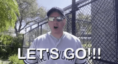Man In Sunglasses And NY Hat Says Let's Go GIF