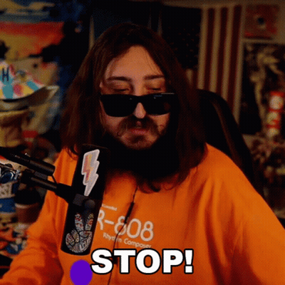 Man In Sunglasses And Orange Shirt Saying R-808 GIF