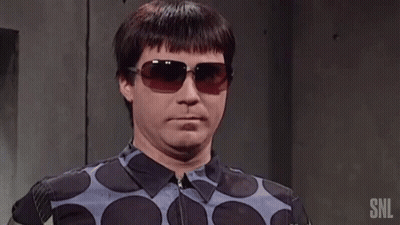 Man In Sunglasses And Polka Dot Shirt With SNL Text GIF
