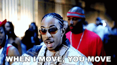 Man In Sunglasses And Red Shirt Saying When I Move You Move GIF