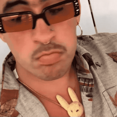 Man In Sunglasses And Stuffed Bunny Necklace GIF