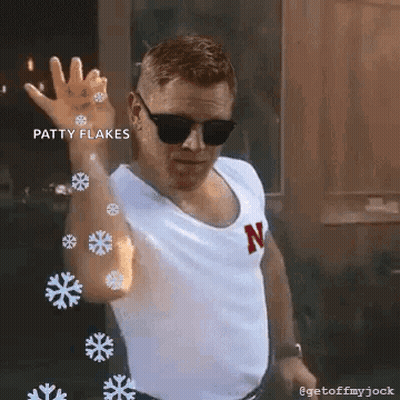 Man In Sunglasses And White Shirt Saying Patty Flakes GIF