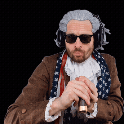Man In Sunglasses And Wig Holding Cane GIF
