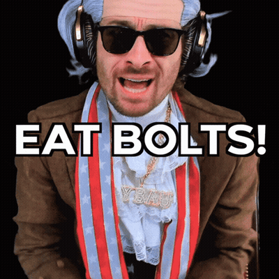 Man In Sunglasses And Wig Says Eat Bolts GIF