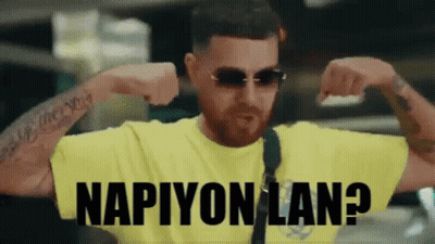Man In Sunglasses And Yellow Shirt Flexing Muscles GIF