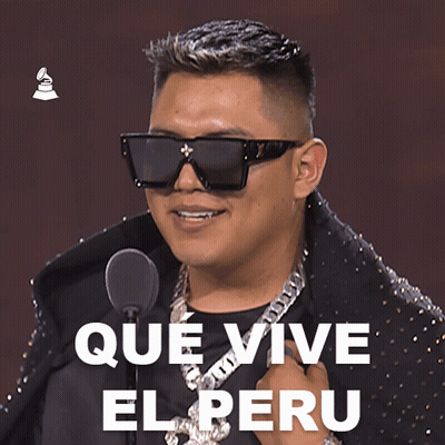 Man In Sunglasses At Microphone With Que Vive El Peru GIF