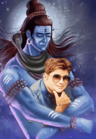 Man In Sunglasses Before Blue Shiva Painting GIF