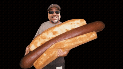 Man In Sunglasses Holding Large Hot Dog GIF
