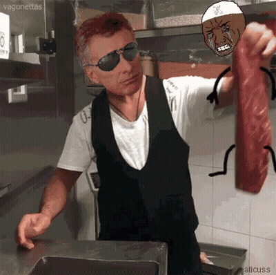 Man In Sunglasses Holding Meat With Crying Cartoon GIF