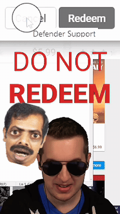 Man in Sunglasses in Front of Do Not Redeem Screen