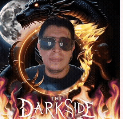 Man In Sunglasses In Front Of Dragon On The Darkside Cover GIF