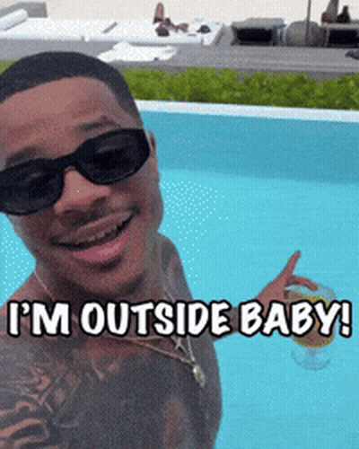 Man In Sunglasses In Pool Saying Im Outside Baby GIF