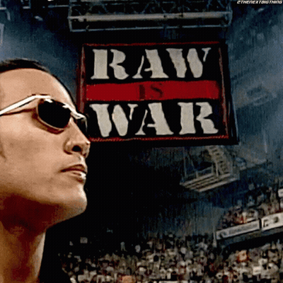 Man In Sunglasses Looking At Raw Is War Sign GIF